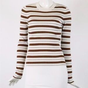 Frame Brown and White Striped Long Sleeve Top